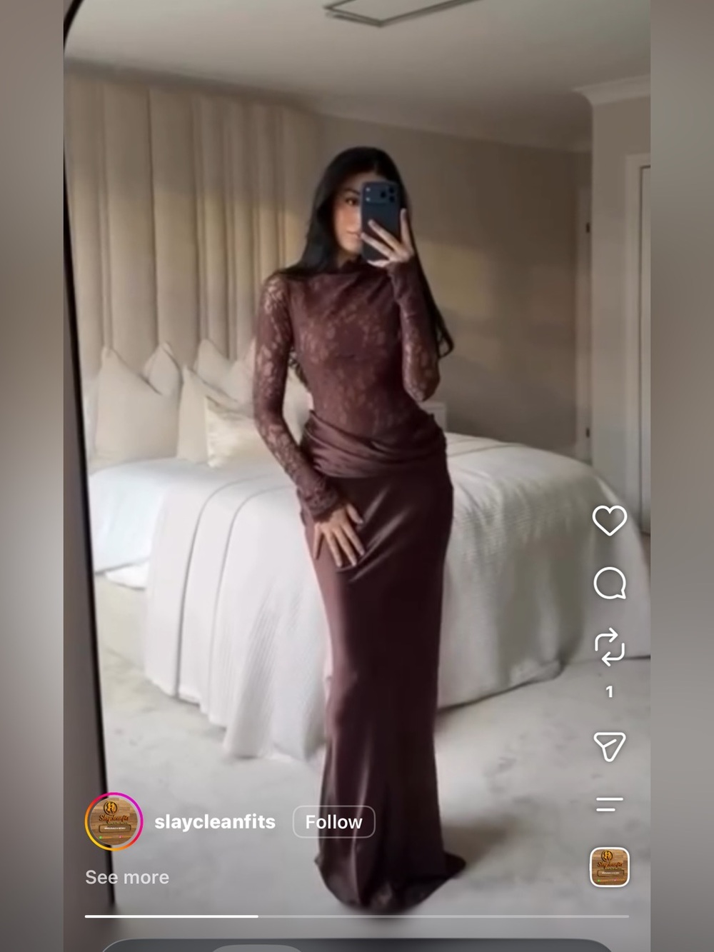 House of CB YASMEEN Espresso Brown Lace + Satin Draped Maxi Dress size L NWOT - Picture 3 of 10